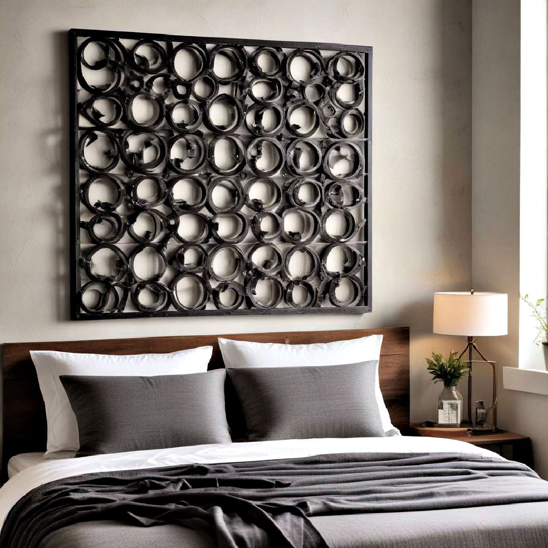 hang metal wall art - 20 Industrial Bedroom Ideas