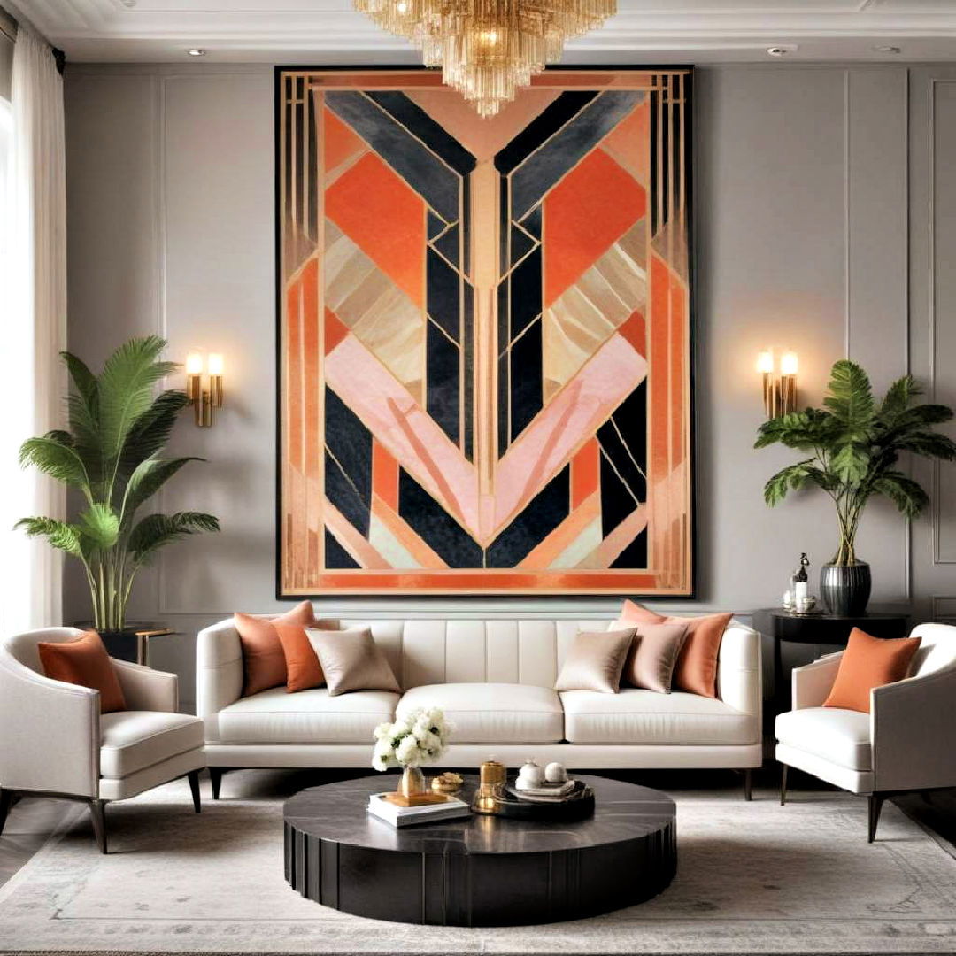 hang oversized artwork - 25 Art Deco Living Room Ideas