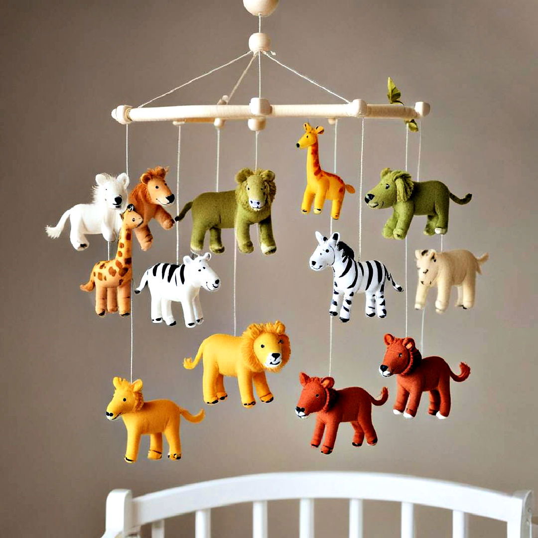 hang safari animal mobile - 25 Safari Nursery Decor Ideas
