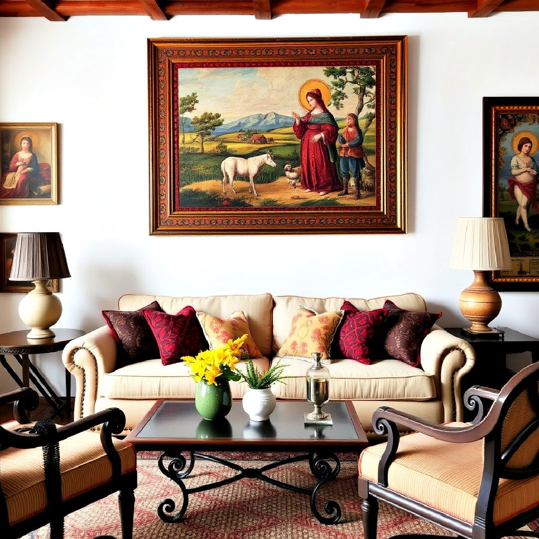 hang spanish style vintage artwork - 25 Spanish Style Living Room Ideas