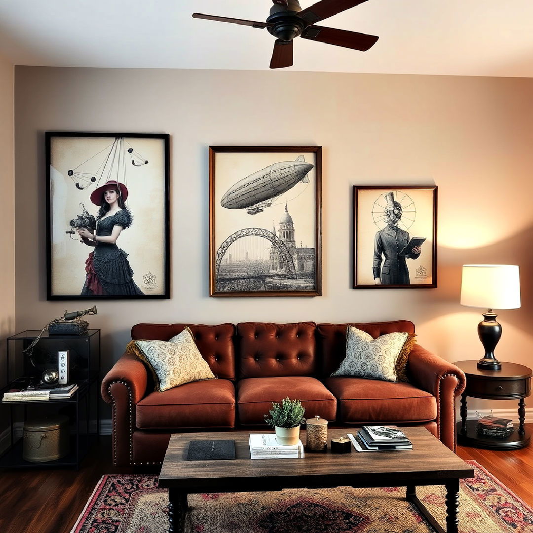 hang steampunk inspired artwork - 25 Steampunk Interior Design Ideas