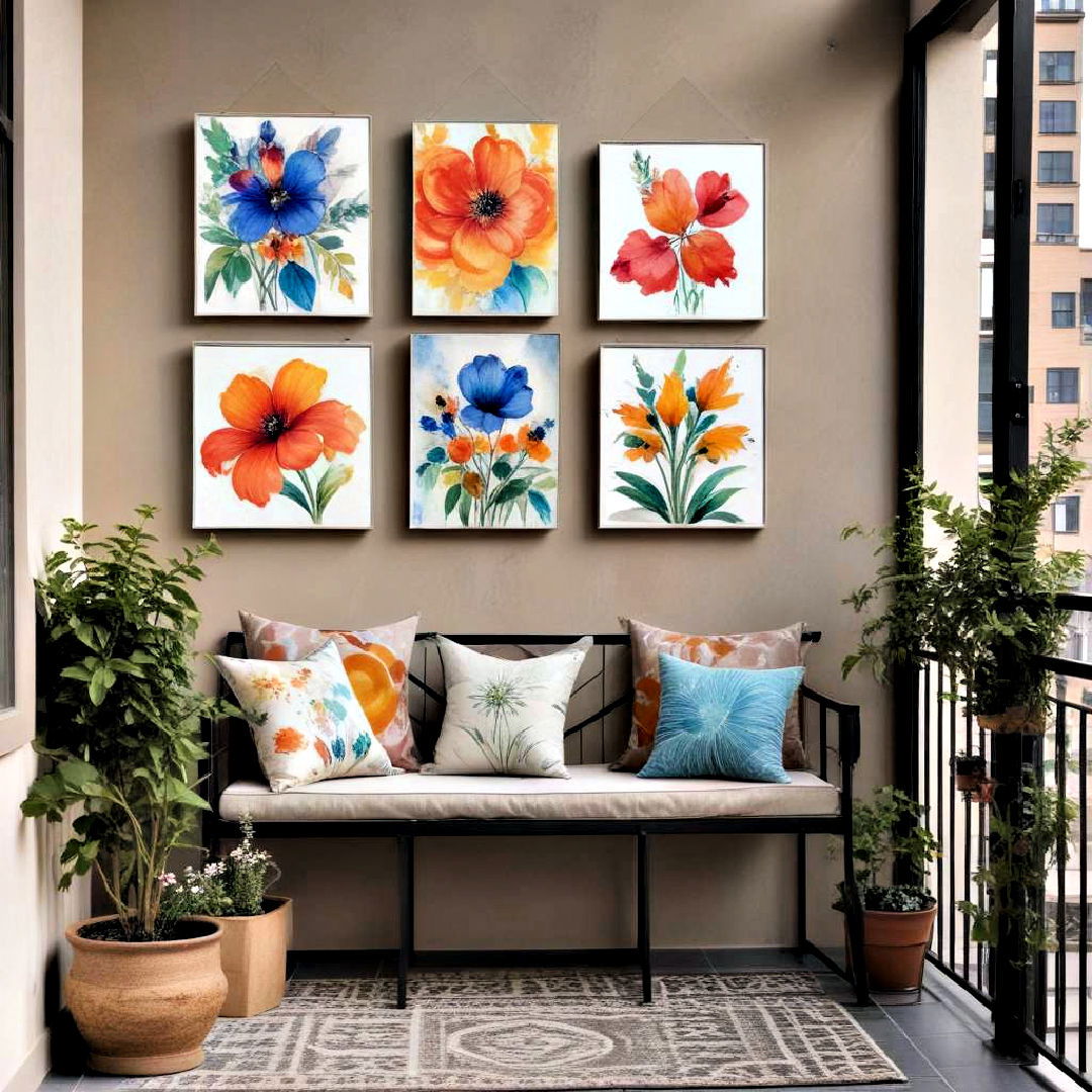 hang weather resistant artwork - 30 Small Balcony Ideas