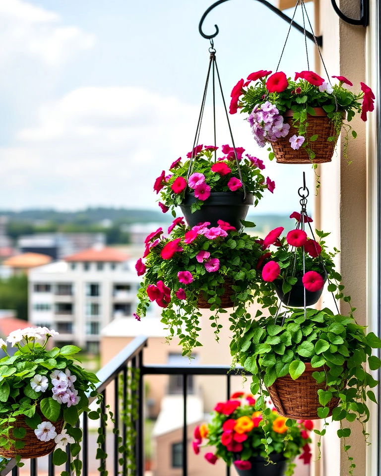 hanging basket display for balcony - 40 Balcony Garden Ideas