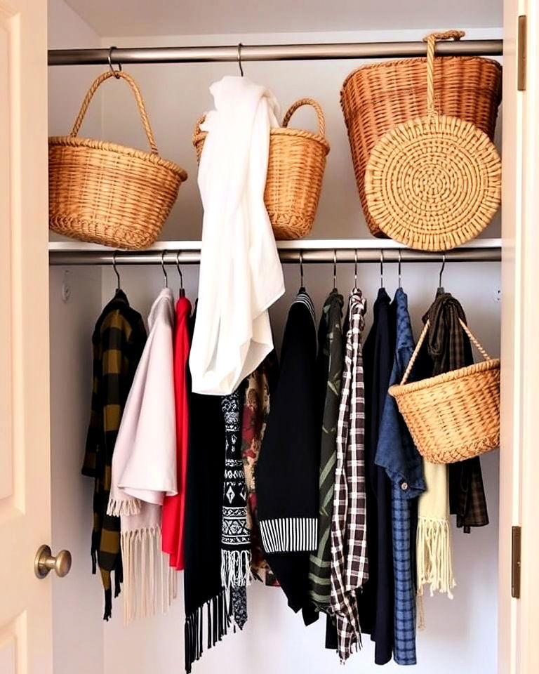hanging baskets for extra storage - 30 Open Closet Ideas