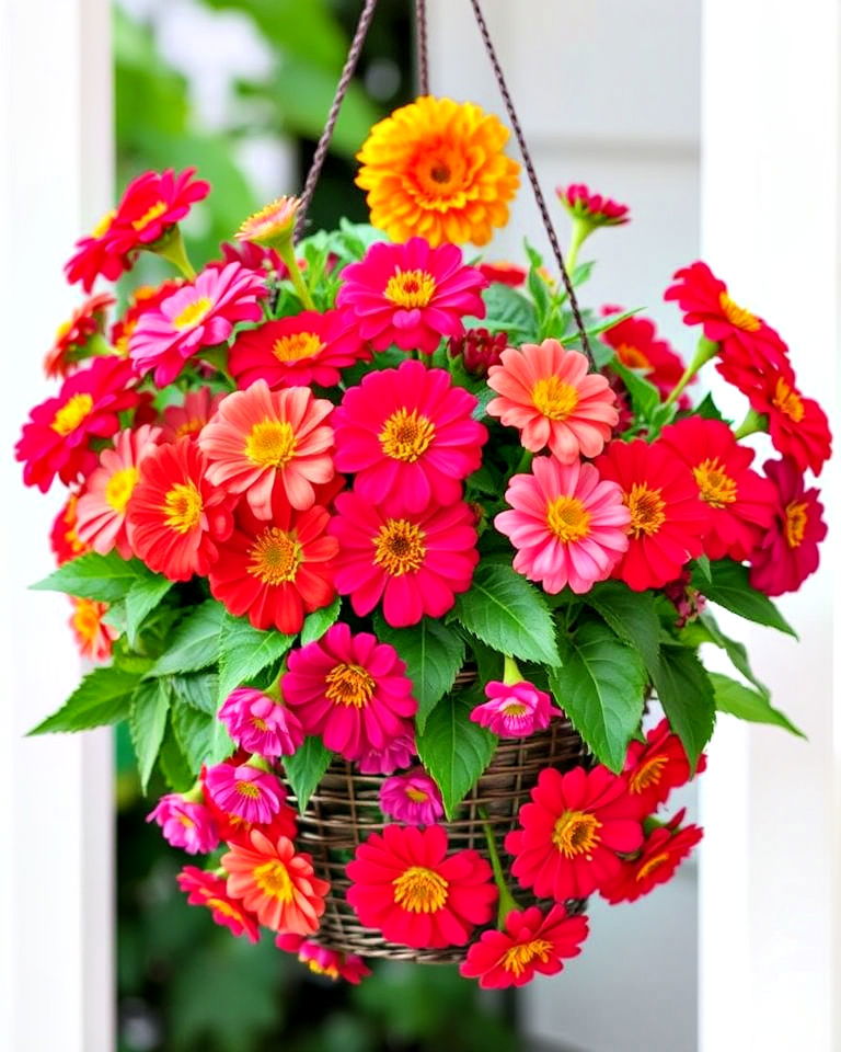 hanging baskets for zinnia garden - 25 Zinnia Garden Ideas