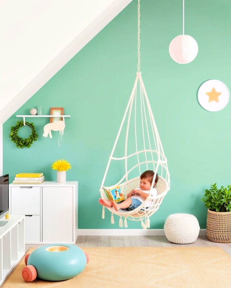 hanging chair for playroom - 40 Playroom Ideas