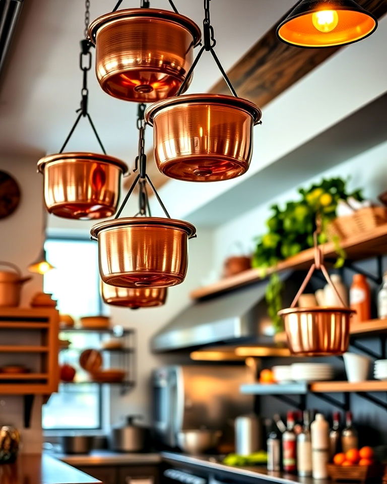 hanging copper pots for italian charm - 20 Italian Restaurant Decor Ideas