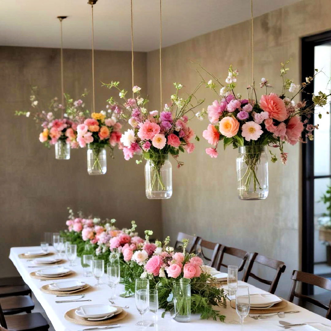 hanging floral installations as centerpieces - 25 Spring Centerpiece Ideas