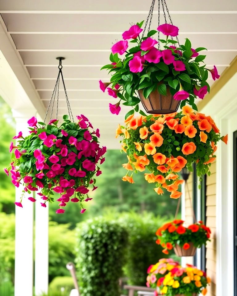 hanging flower baskets - 15 Cottage Front Porch Ideas