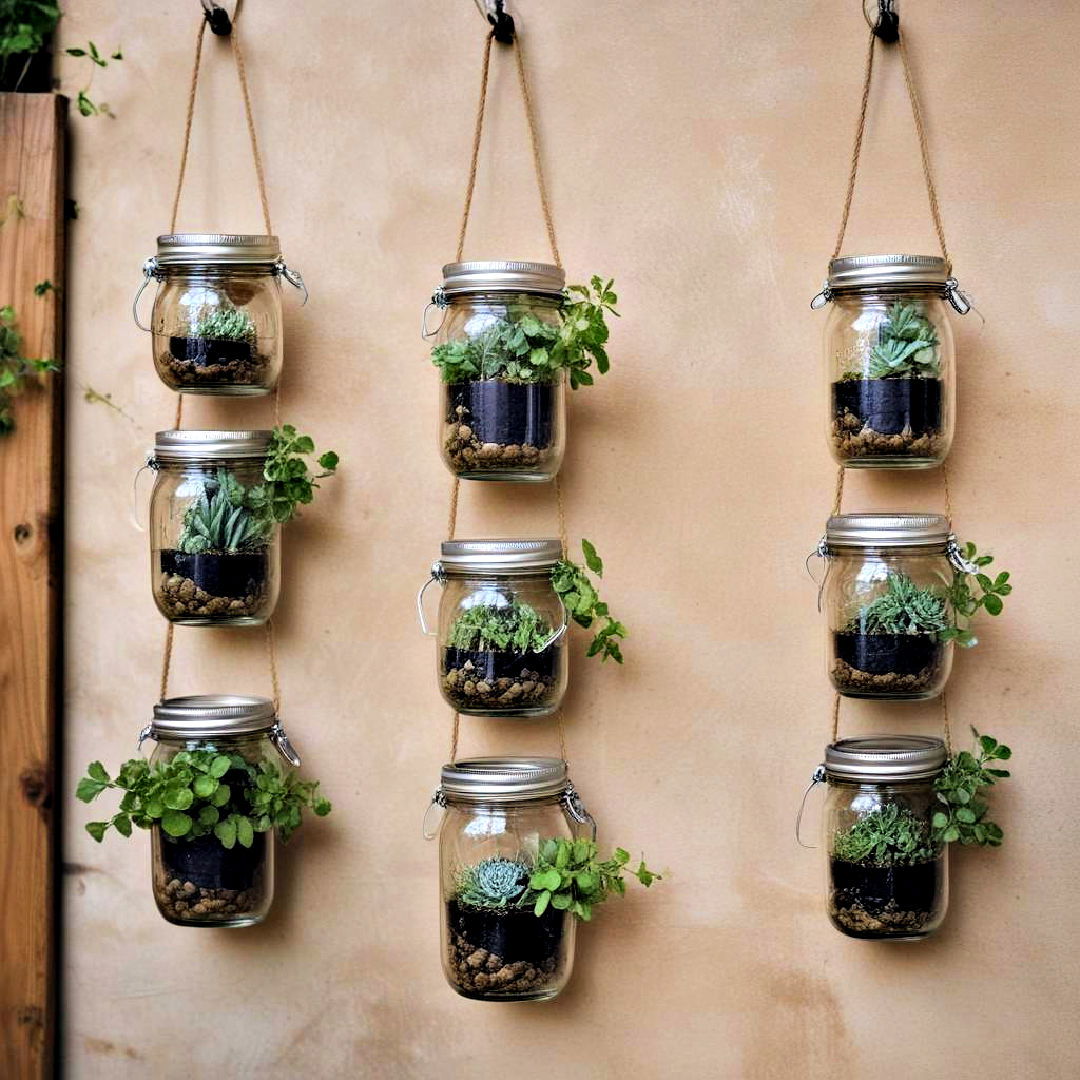 hanging herb mason jars garden - 40 Container Garden Ideas