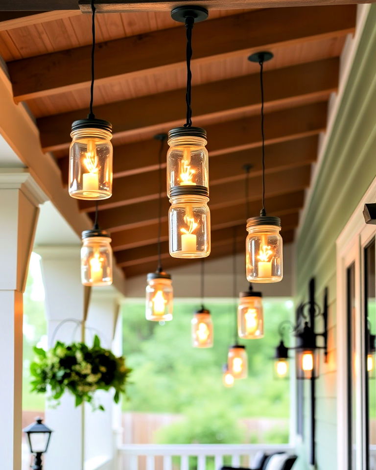 hanging mason jar lights for rustic elegance - 30 Rustic Porch Ideas