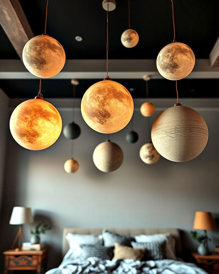 hanging planets and moons decor ideas - 20 Galaxy Space-themed Bedroom Ideas