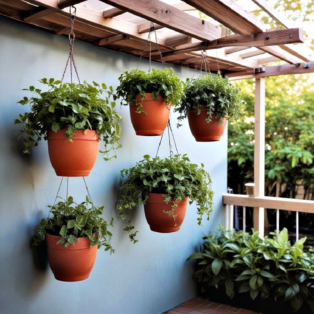 hanging planters to free up floor space - 40 Small Backyard Landscaping Ideas