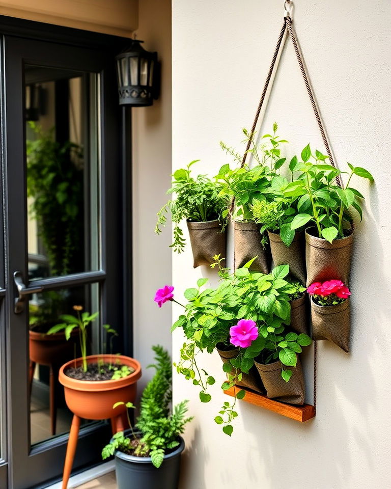 hanging pocket planters to maximize vertical space - 40 Vertical Garden Ideas