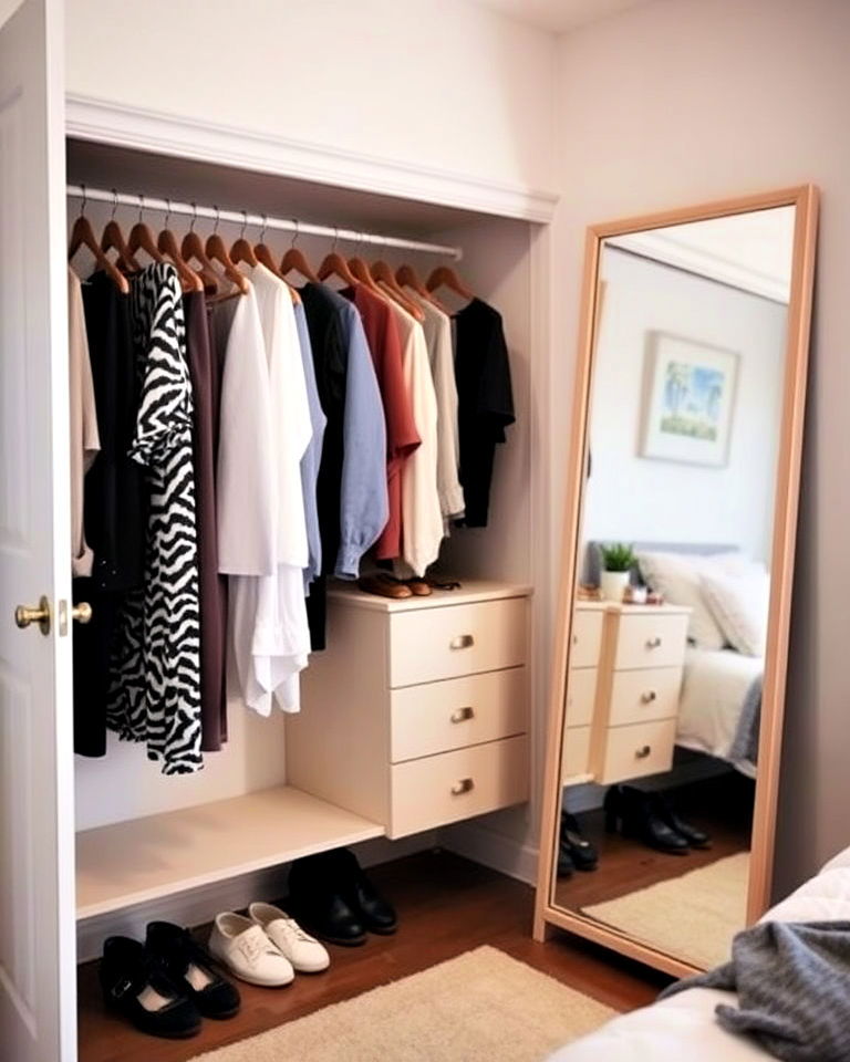 hanging rod and mirror for closet corner - 30 Open Closet Ideas