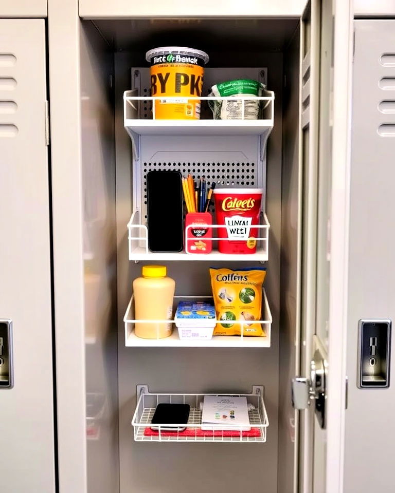 hanging shelf organizers for locker - 30 Locker Decor Ideas