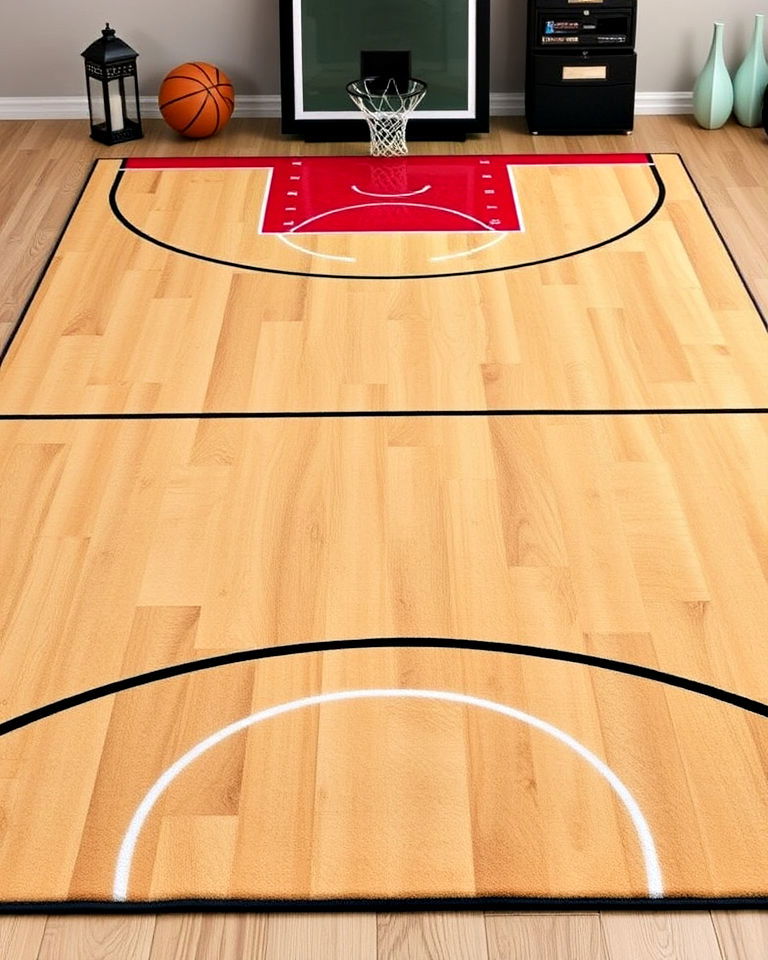 hardwood floor pattern rug design - 25 Basketball Room Decor Ideas