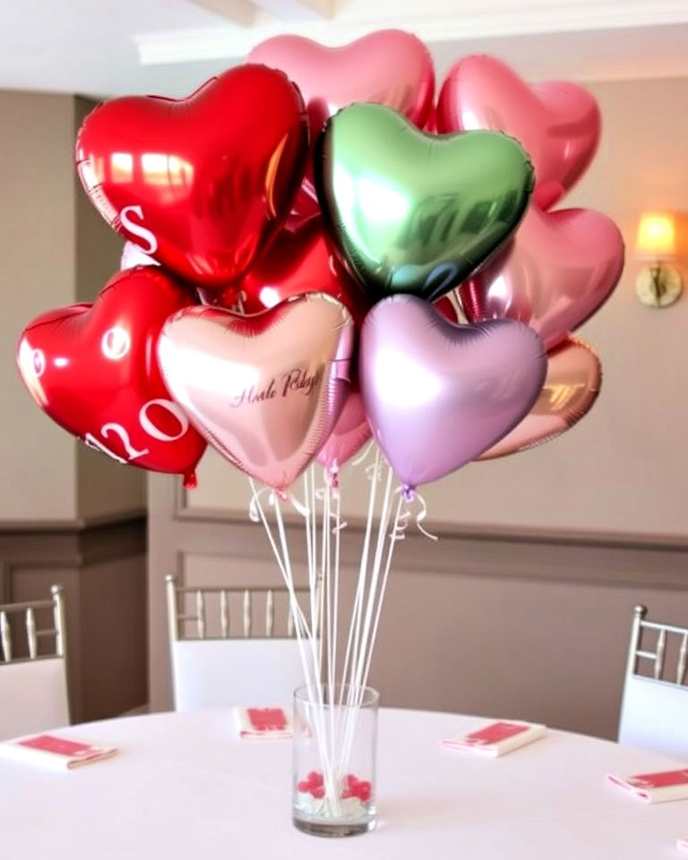 heart shaped balloon centerpiece for modern twist - 25 Balloon Centerpiece Ideas