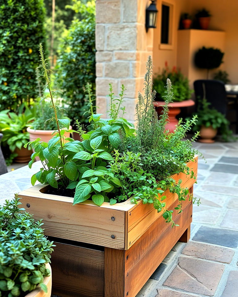 herb garden in raised planter ideas - 25 Mediterranean Patio Ideas