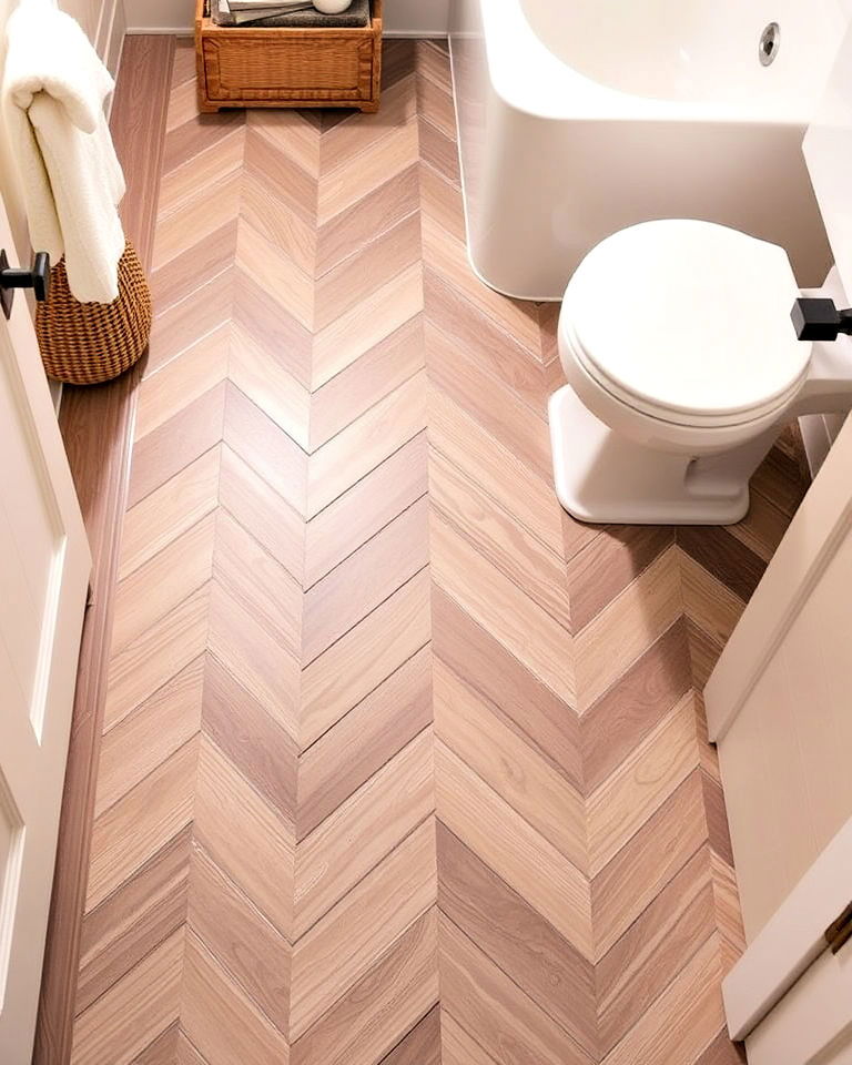 herringbone patterned floor tiles - 15 Small Bathroom Flooring Ideas