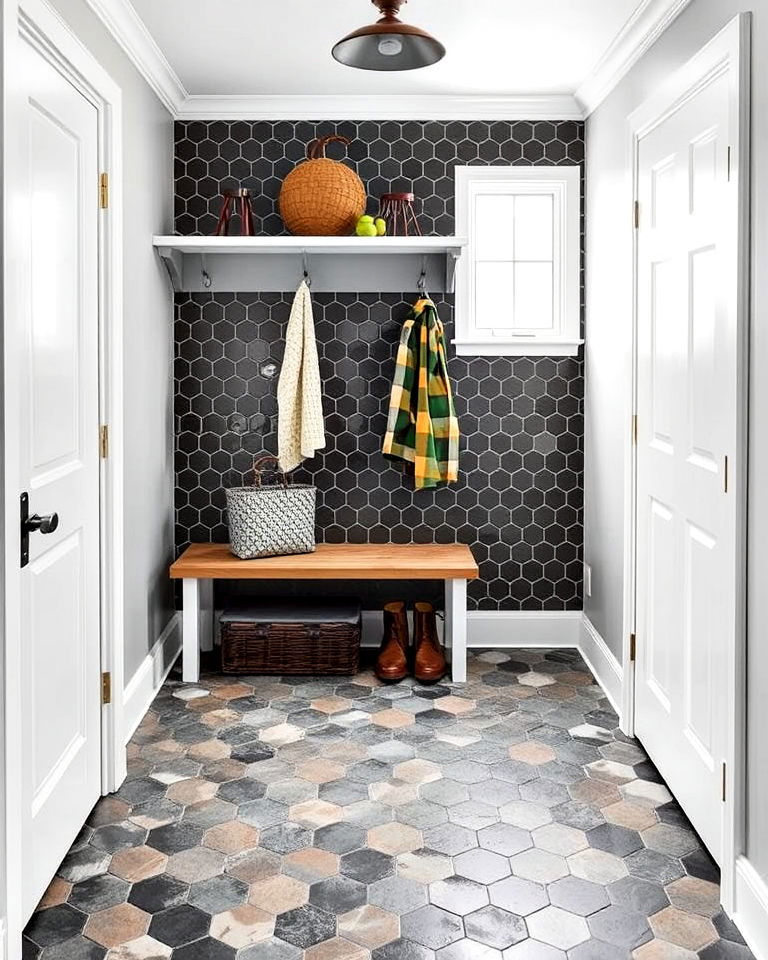 hexagon patterned tile floor for mudroom - 15 Mudroom Tile Floor Ideas