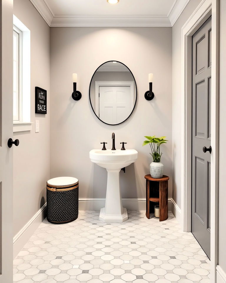 hexagonal tiles for powder room floor - 25 Powder Room Floor Tile Ideas