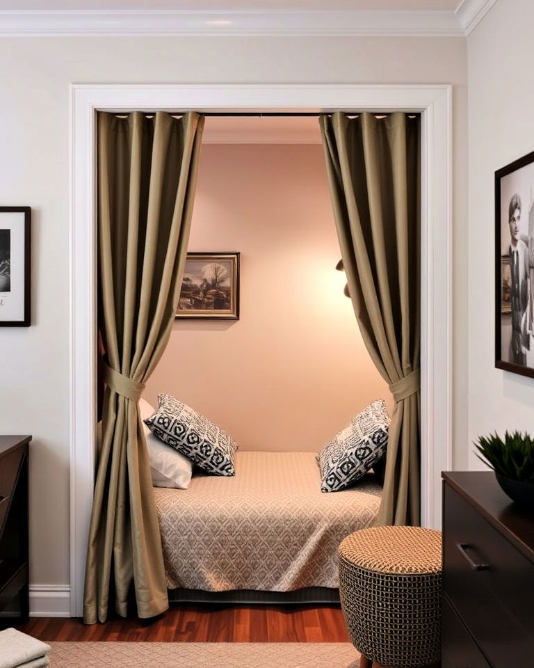hidden corner bed nook setup - 15 Bed Nook Ideas
