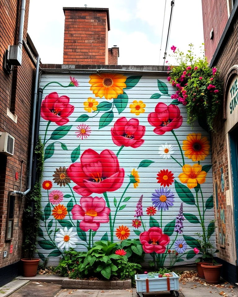 hidden corners with flower mural - 20 Flower Murals on Buildings
