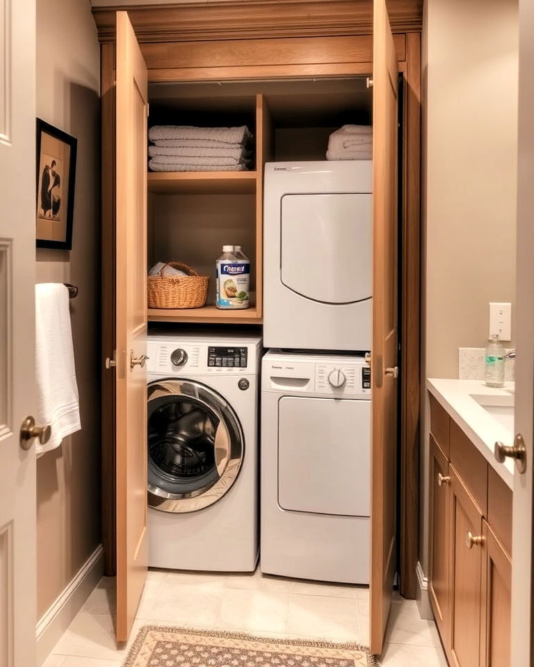 hidden laundry closet with primary bathroom - 40 Primary Bathroom Ideas