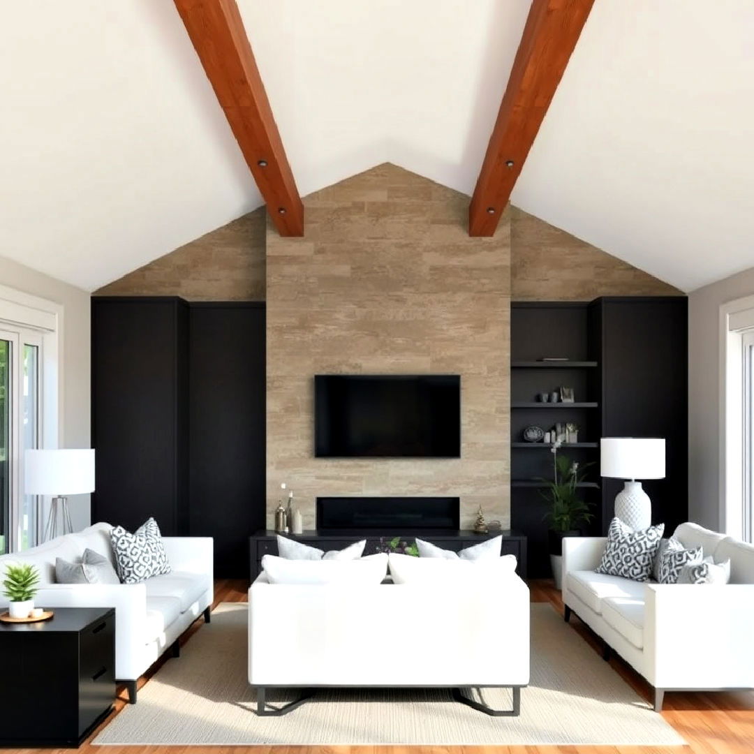 hidden speakers for tech savvy design - 25 Exposed Beam Living Room Ideas