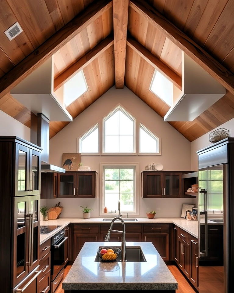 hidden storage with vaulted ceiling - 25 Vaulted Ceiling Kitchen Ideas