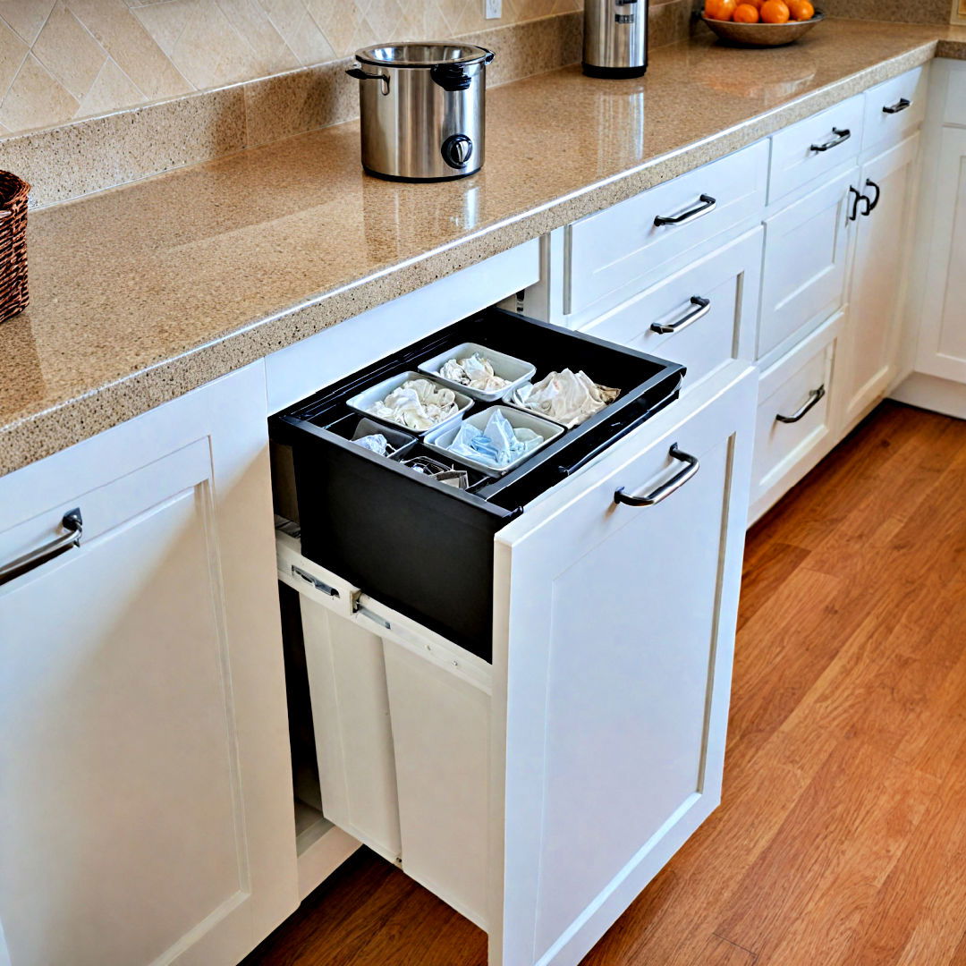 hidden trash and recycling bin for modern kitchen - 40 Modern Kitchen Ideas