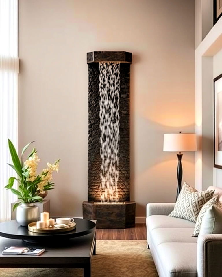 high ceiling living room with indoor water feature - 25 High Ceiling Living Room Ideas