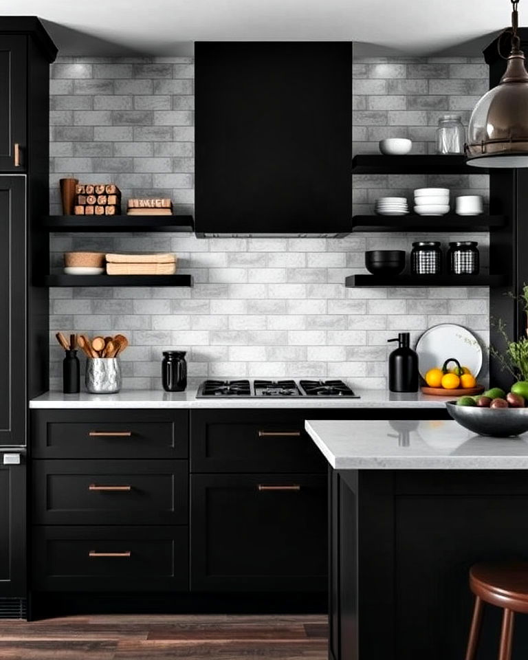 high contrast look charcoal black cabinets - 40 Kitchen Cabinet Color Ideas