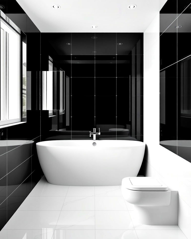 high gloss black and white bathroom tiles - 20 Black and White Bathroom Tile Ideas