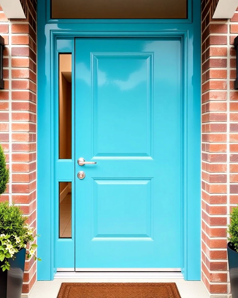 high gloss finish turquoise front door - 20 Turquoise Front Door Ideas