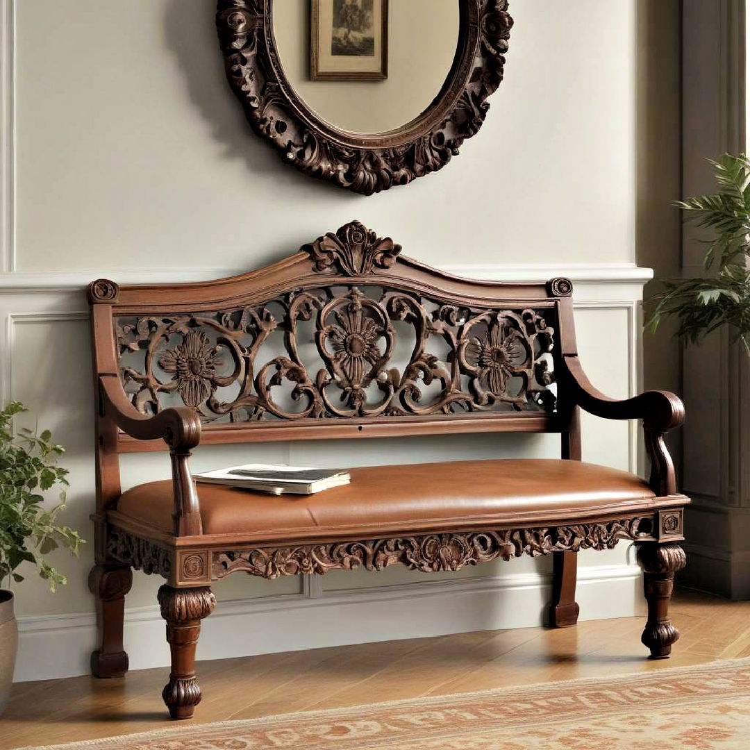 high quality carved wooden bench - 20 Victorian Hallway Ideas