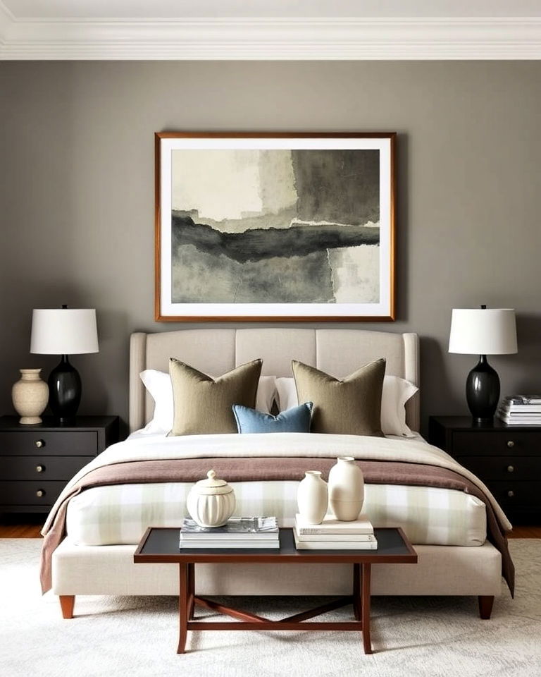 highlight artful accessories for transitional bedroom - 30 Transitional Bedroom Ideas