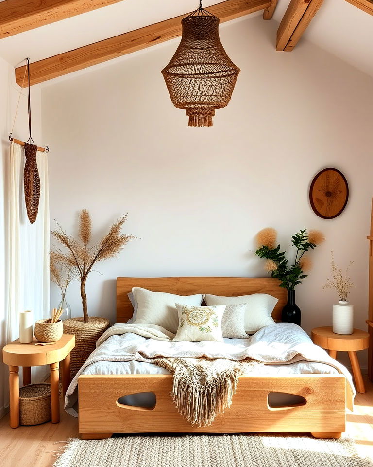 hippie inspired aesthetic natural wood accents - 25 Hippie Bedroom Ideas