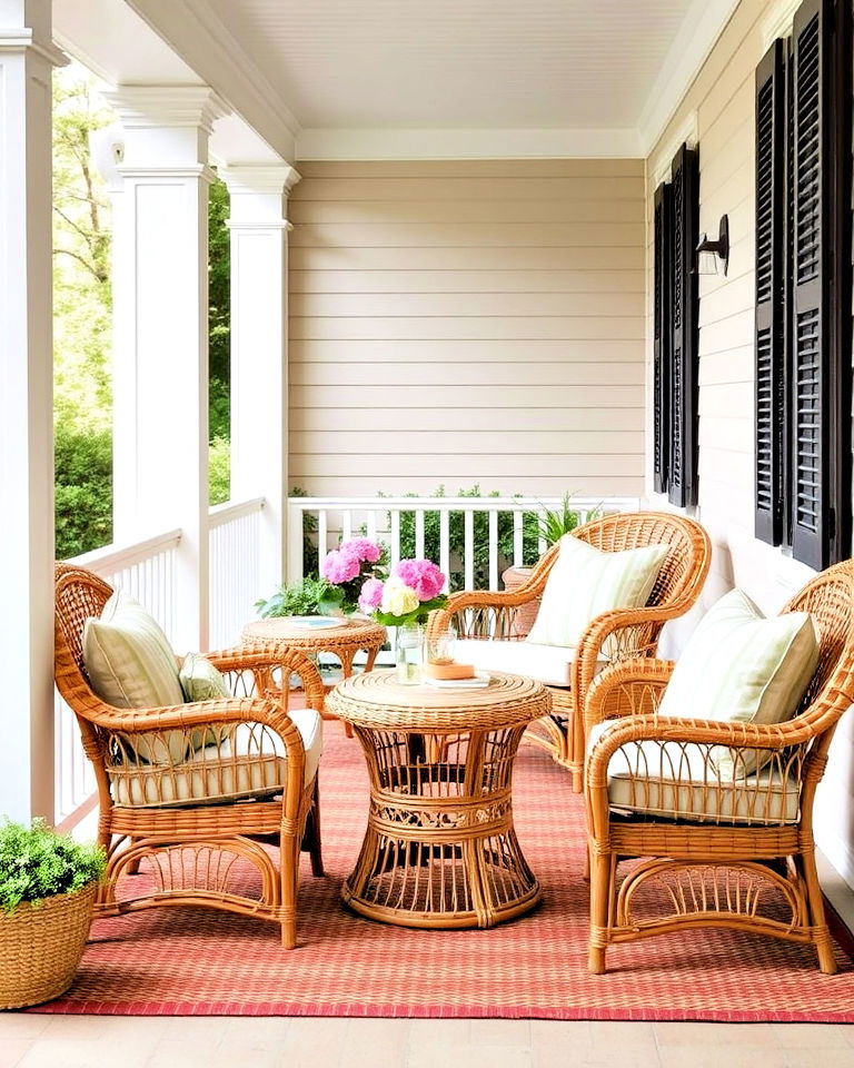 historical vibe wicker furniture - 30 Colonial Front Porch Ideas
