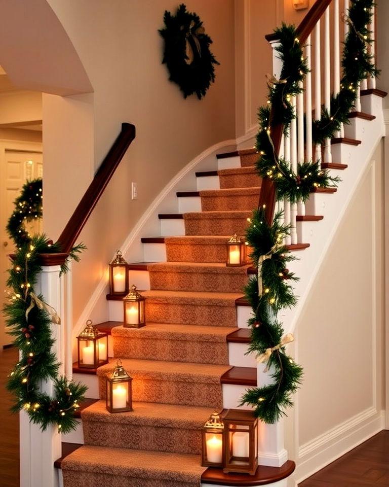 holiday staircase decor with lanterns - 30 Lantern Decor Ideas