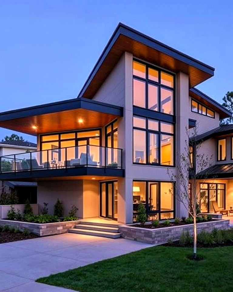 home exterior with cantilevered design features - 30 Transitional Home Exterior Ideas