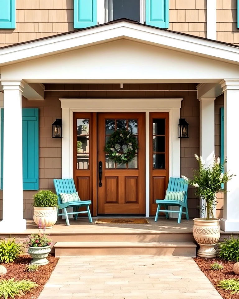 home exterior with taupe and aqua combo - 25 Exterior Taupe House Color Combinations