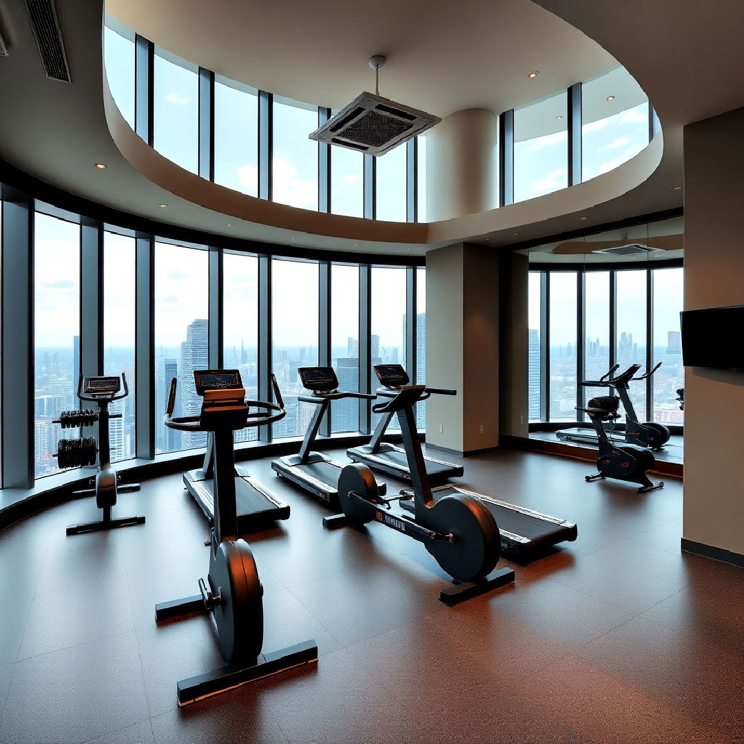 home gym with panoramic city views - 25 Penthouse Design Ideas