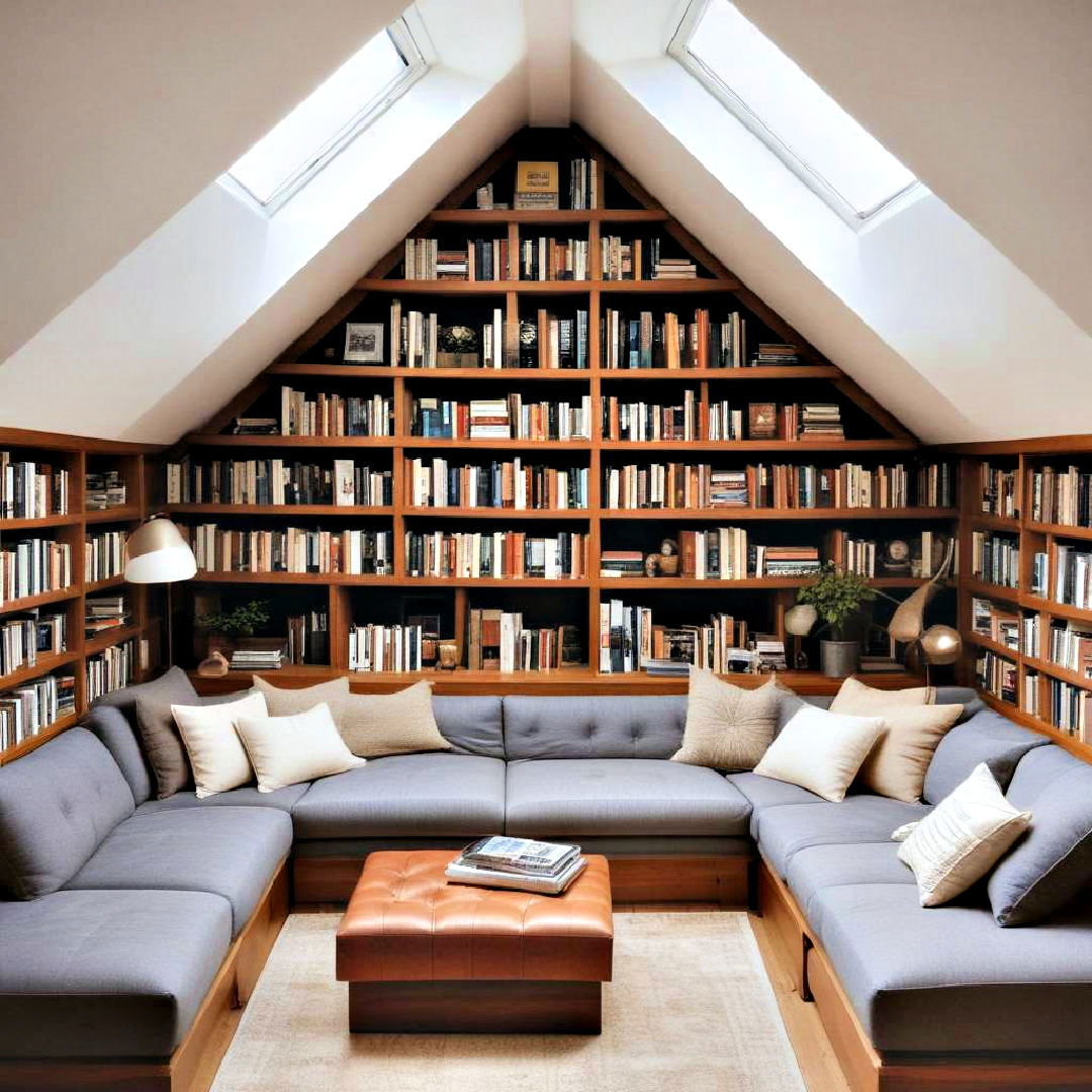 home library for low ceiling small attic room - 30 Low Ceiling Small Attic Room Ideas