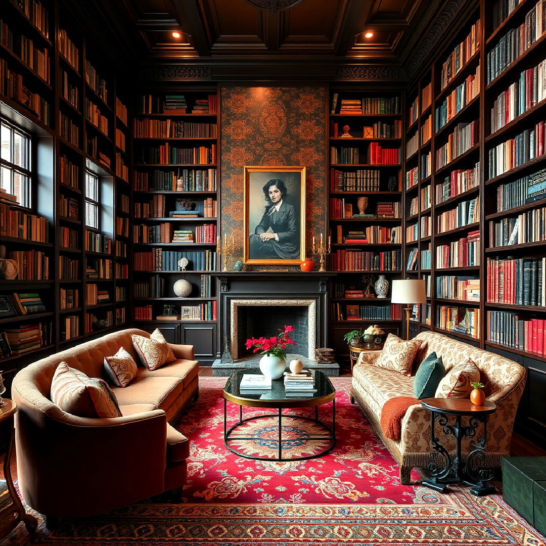 home library with maximalist decor - 30 Maximalist Decor Ideas