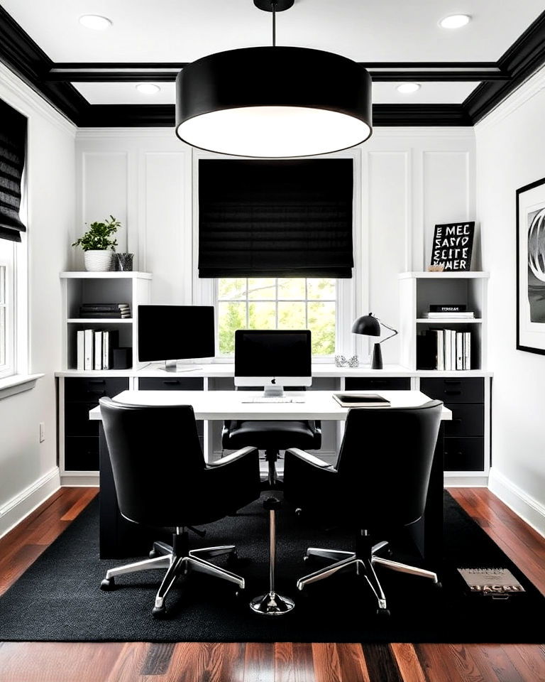 home office with black and white contrast - 40 Modern Home Office Ideas