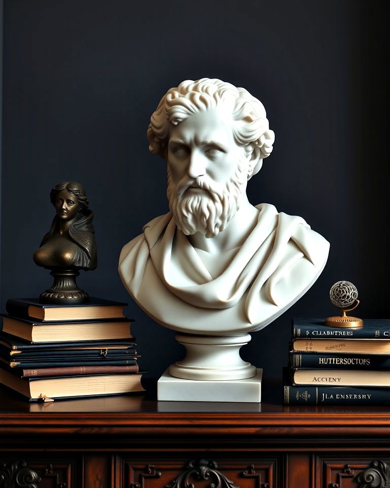 home office with classical busts and sculptures - 20 Dark Academia Home Office Ideas