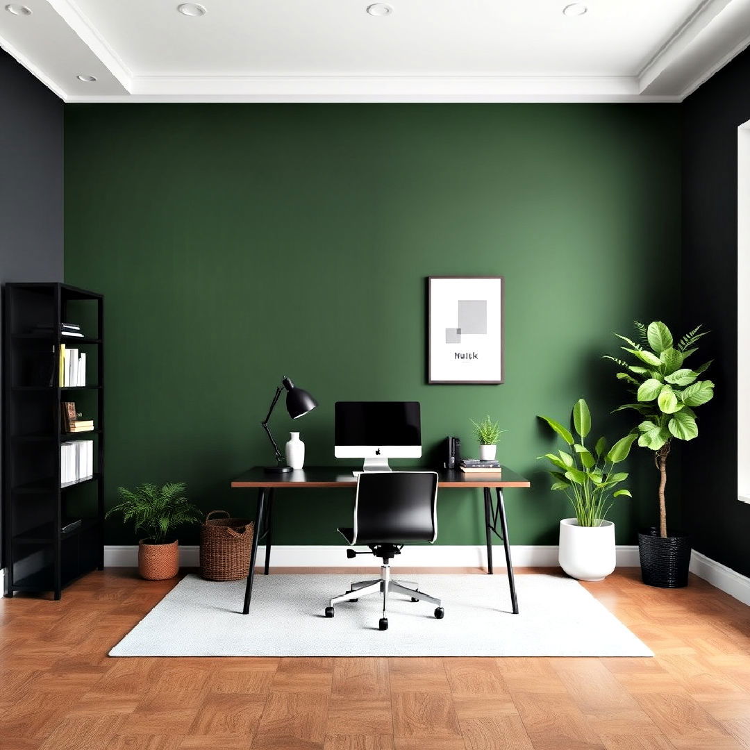 home office with dark green accent wall - 40 Dark Green Accent Wall Ideas