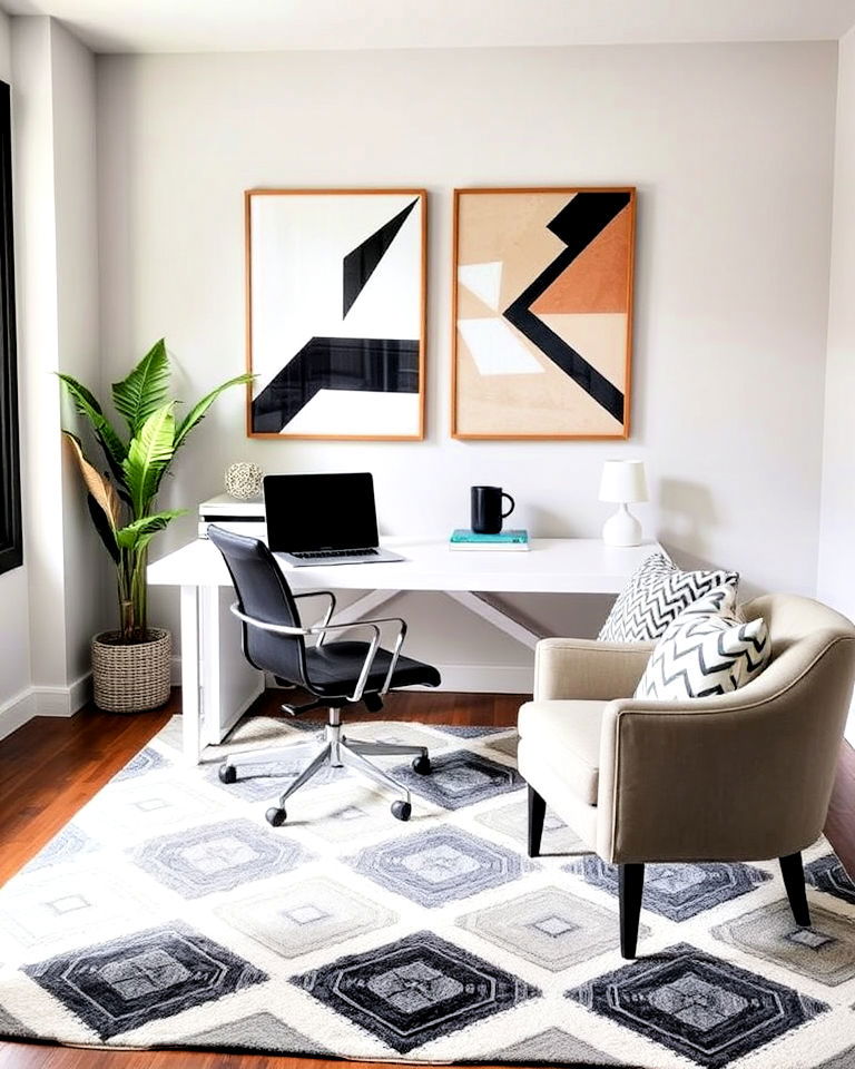 home office with geometric patterns - 40 Modern Home Office Ideas